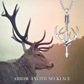 MEIDERBO Hunting Arrow Deer Antler Necklace 925 Sterling Silver Archery Pendant Arrow Hunting Jewelry Gifts for Men Women