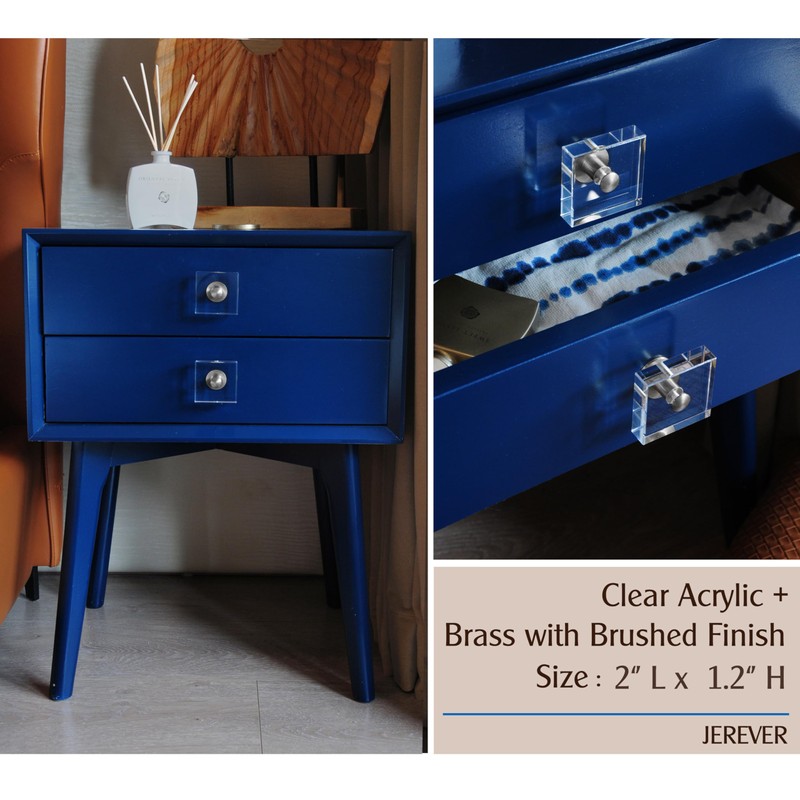 JEREVER 2 Pack Acrylic Knobs Large Size Crystal Brass Drawer