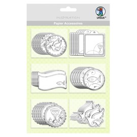 Ursus 56500056 - Papier Accessoires Charity, christliche Symbole, silber/weiß, 36 Stück in 6 Motiven, einseitig bedruckt und veredelt, ideal zur Verzierung von Karten, Scrapbooking und Geschenken