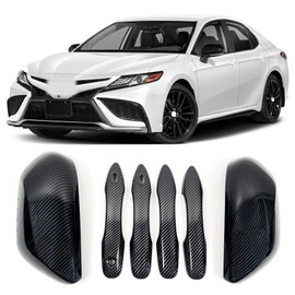 Side Door Mirror Cap Cover Trim + 4 Door Handle Cover Trims Smart Compatible With 2018 2019 2021 2022 2023 2024 2025 Toyota Camry Accessories Rearview Mirrors Caps Cover Overlay Carbon Fiber Style