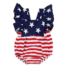 Ptomurs 4th of July Baby Girl Outfits Stars Stripe Print Rompers Ruffled Bodysuit USA Flag Clothes (#1 Big star,9-12 Months)