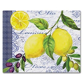 CounterArt Lemons & Olives Glass Cutting Board, 15" x 12"