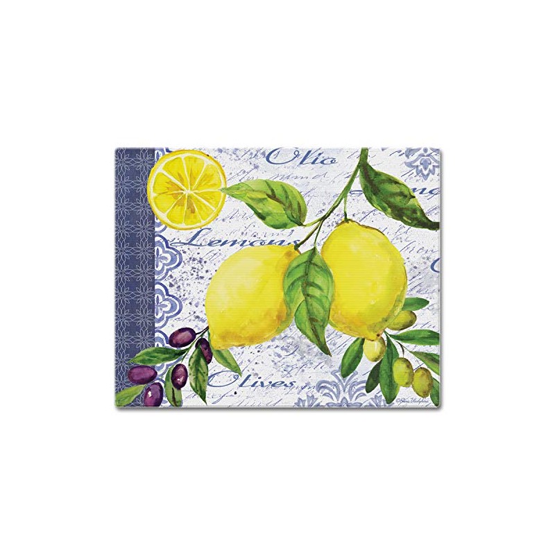 CounterArt Lemons & Olives Glass Cutting Board, 15" x 12"
