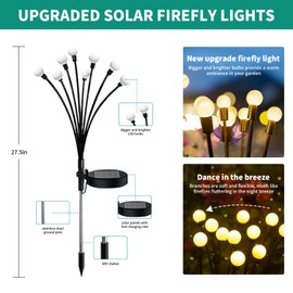 Solar Garden Lights, 4 Pack 32 LED Outdoor Firefly Lights, Waterproof Solar Pathway Lights, Swaying Decorative Solar Lights for Yard, Patio, Pathway, and Garden, Warm White Glow