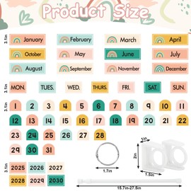 JarThenaAMCS Boho Calendar Bulletin Board Set Bohemian Rainbow Flip Calendar with 56 Cards & Adjustable Holder for Back to School Classroom Home Office DIY Decor Supplies