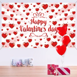 Valentine's Day Backdrop Banner,Happy Valentine's Day Banner Decoration 71x43Inch Red Love Heart Theme Backdrop Banner for Valentine Party Decoration Supplies Weddings, Engagement