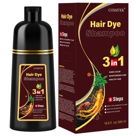 Dark Brown Hair Dye Shampoo 3 en 1, Tinte para Cabello Castaño Oscuro con Ingredientes Herbales, Cobertura de Canas para Mujeres y Hombres, Shampoo...