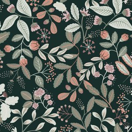 Ismoon Floral Peel and Stick Wallpaper Black Contact Paper Leaf Wallppaer Black/Pink Buds Floral Stick on Wallppaer Self Adhesive Wallppaer Removable Vinyl Wallpaper for Cabinet 16.1x196in