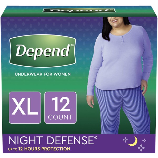 Depend Night Defense Incontinence Overnight Underwear for Women, XL, 12 Underwear (Pack of 2)