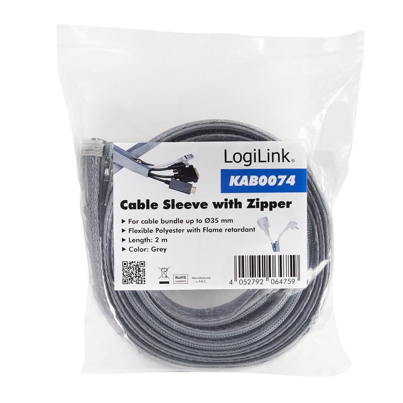 LogiLink KAB0074 Cable Sleeve with Zip for Protection of Cables