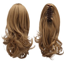 Sofeiyan 33 cm Ponytail Extension Long Curly Ponytail Clip in Claw Hair Extension Natural Looking Synthetic Hairpiece for Women, Light Blonde Mix Strawberry Blonde