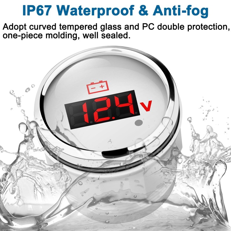 Linkstyle 12V 24V Voltmeter Gauge, Waterproof Volt Meter 12 Volt,