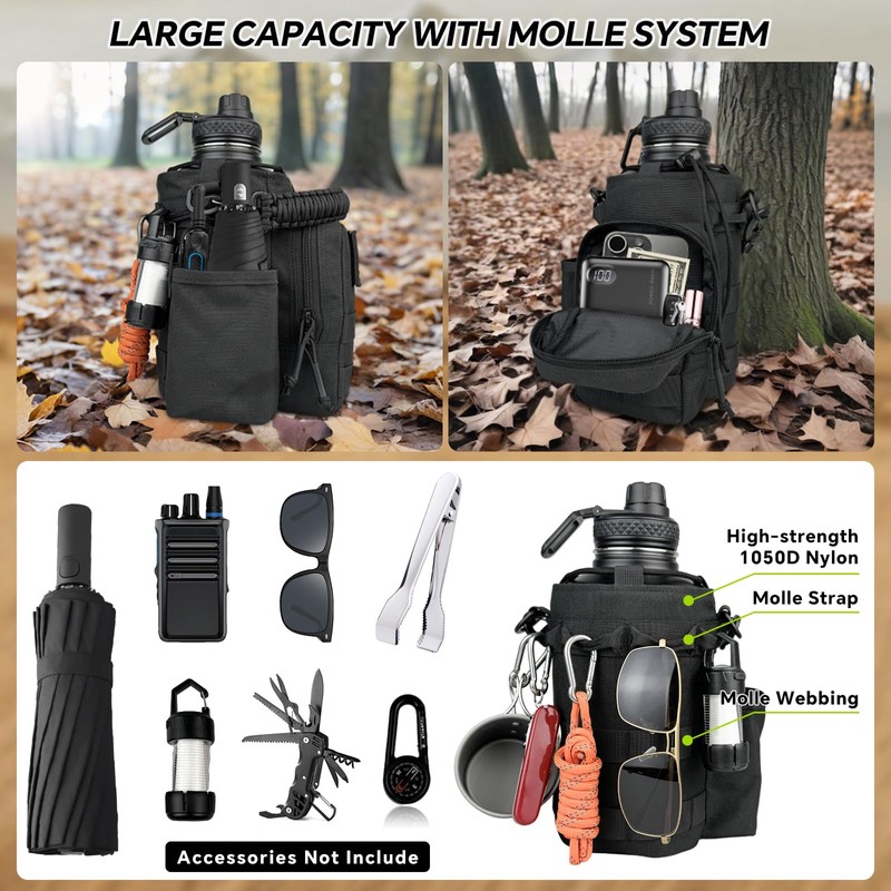 64 oz Water Bottle Insulated with Sleeve Half Gallon Military