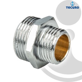tecuro Reduced Double Nipple, Male Thread G 1/2 Inch x 3/8 Inch (DN 10), Shiny Chrome-Plated Brass