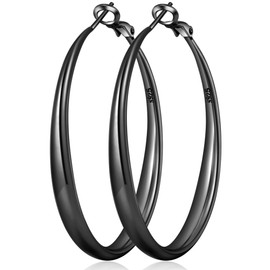 PABBEU Black Hoop Earrings for Women Thick Chunky Black Hoops Hypoallergenic Sterling Silver Post Hoops Earring Lightweight Large Hoop Earrings For Women Gifts 50mm
