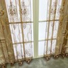 1pc Luxury Brown Embroidered Floral Sheer Tulle Curtain for Bedroom