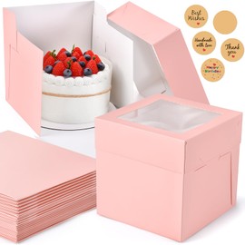 DOYIDE 12Pcs 8x8x8 Inches Cake Boxes, Pink Square Bakery Boxes with Window, Disposable Cake Carrier Container for Pastries, Pie, Cookies, Chocolates, Cupcakes, Birthday Party, Wedding