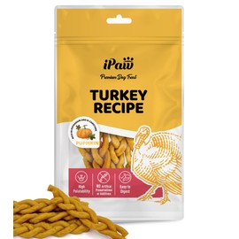 iPaw Turkey Dog Treats, All Natural Human Grade Dog Treat, Suitable for Training chew, US Sourced Raw Material, Hypoallergenic, Rawhide Alternative, Braided Stick (Pumpkin)