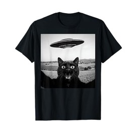 Black Cat Selfie UFO Alien Funny Gifts For Men Women Kids T-Shirt
