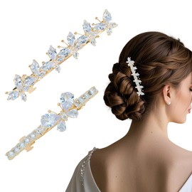 AMCAMI 2PCS Rhinestone Hair Clips,Gold Butterfly Wedding Hair Clips For Women，Fancy Gold Hair Barrettes For Bridal Bridesmaid Prom