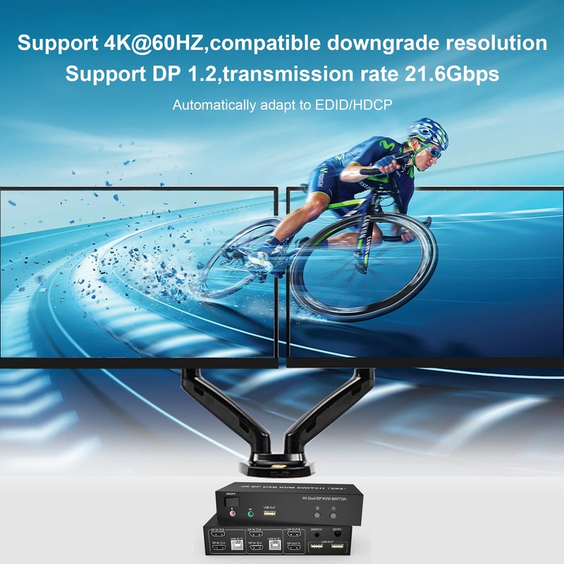 KVM Switch Dual Monitor DisplayPort 4K @ 60Hz Extended Display,