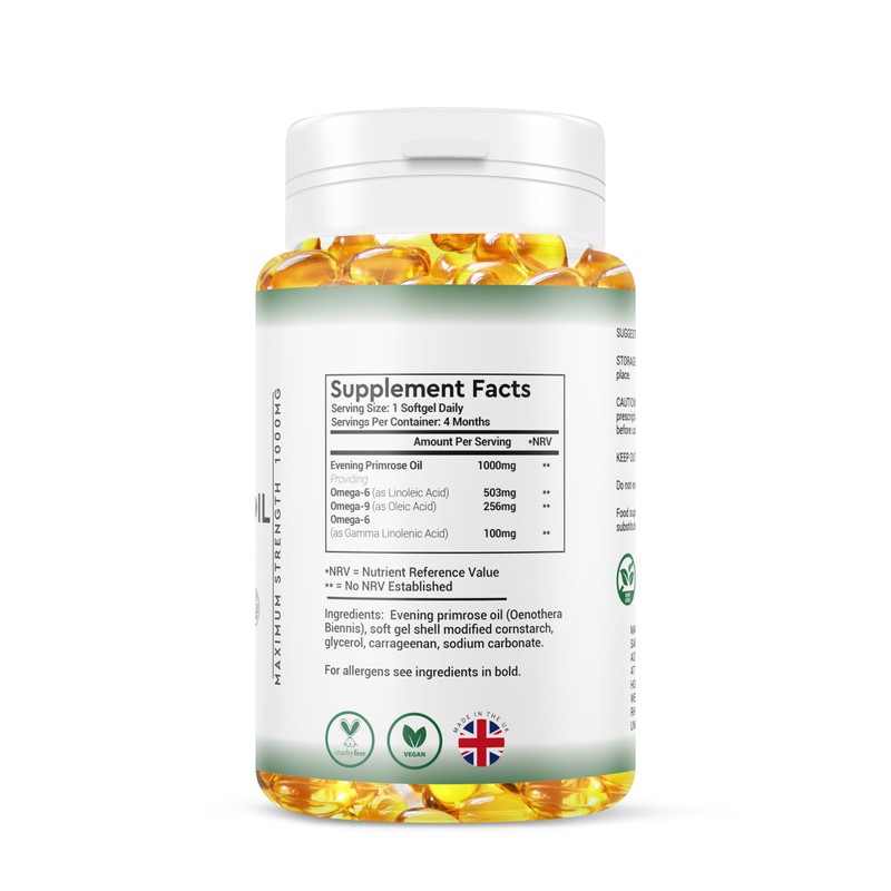 Evening Primrose Oil 1000MG - 4 Month Suuply - Omega