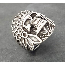 Treasure Bay Chunky 925 Sterling Silver Gothic Ring American Indian Chief Skull Biker Ring (R)