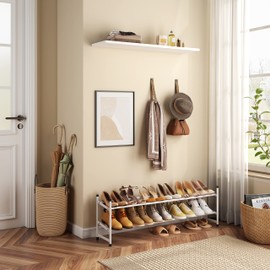 Tajsoon Expandable Shoe Rack for Closet 2 Tier, 28“-41“ Adjustable & Stackable Shoe Shelf Storage, Metal Shoe Rack Organizer for Front Door Entrance, Closet, Garage, Entryway, White