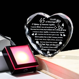 45th Wedding Anniversary Crystal Keepsake Gifts for Couples - Romantic Heart Gifts for Him and Her