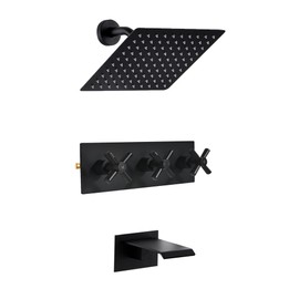 SUBEIXI 3 Handle Tub Shower Faucet, Matte Black Three Handle Shower Faucet Set with Waterfall Tub Spout and 8" Rainfall Shower Head, 3 knob shower tub faucet set