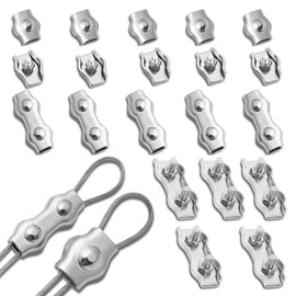 Wire Rope Clamp 3 mm, 20 Pieces 304 Stainless Steel Rope Clamp Set M3 Rope Connector Wire Rope Clip Steel Cable Duplex Clamp Cable Clamp for Ropes Wire Cable Washing Line Awning Fixed