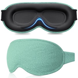 Gritin 100% Blackout Sleep Eye Mask for Women Men,Zero Eye Pressure Sleeping Mask-Ergonomic Design 3D Cutout Eye Movement and Eyelash Friendly Night Blindfold,Ultra Soft&Comfortable for Sleeping-Cyan