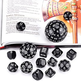Dice Dice Set D100 Dice Polyhedral Dice Set Black D100 D24 D20 D12 D10 D8 D6 D4 Chinchilo Dice with White Numbers for Table Games Nomadra