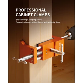 DAYDOOR Professional Cabinet Clamps 4 Pack, Heavy-Duty Cast Steel, Integrated Drill Guide & EVA Protection, Face Frame Alignment Tool for Cabinet Installation & Woodworking, Orange