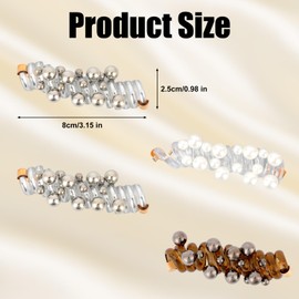 BOXOB 4pcs Elastic Spiral Hair Ties, Plastic Hair-Friendly Pearl Phone Cord Ponytail Holders Elegant Accessories for Women Daily Use (White, Silver, Black)