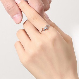 Dainty Bow Tie Open Statement Rings S925 Sterling Silver Promise Love Cubic Zirconia Heart Diamond Bowknot Eternity Engagement Wdding Ring for Women Stacking Finger Band Adjustable Dainty Jewelry