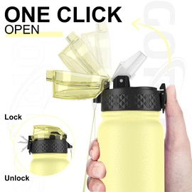 GOPPUS 600ml/20oz Stainless Steel Water Bottle with Straw Insulated Sports Bottle Cold Flask with Straw Double Walled Flip up Metal Water Bottles Leakproof Water Bottle for Gym Sports