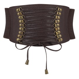WERFORU Women's Elastic Wide Waist Belt Vintage Stretch Lace Up Corset Belt for Dress, B coffee