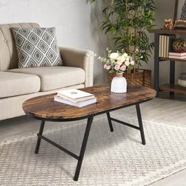 FEUFOAM Folding Coffee Table for Living Room Industrial Brown Small Low Table Wooden Foldable Coffee Tables Oval Floor Desk Table for Small Spaces Home Office
