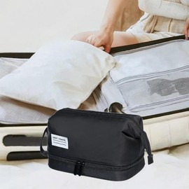 perfeclan Makeup Bag Travel Toiletry Bag Zipper Handbag Water Resistant Outdoor Wash Bag Large Dry Wet Separate Cosmetic Organizer Bag, Black