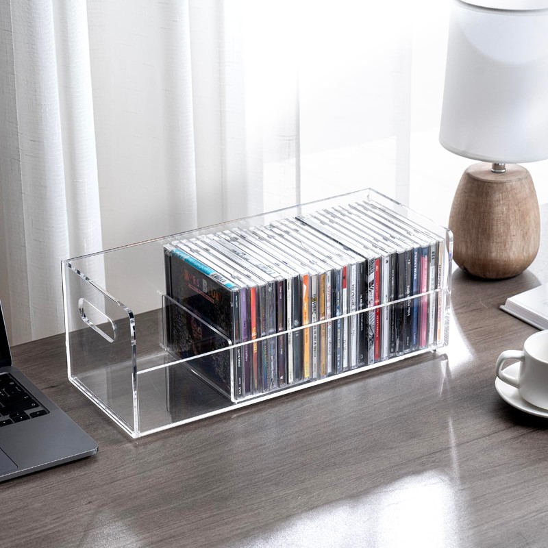 MyGift Modern Premium Clear Acrylic Stackable CD Holder Rack with
