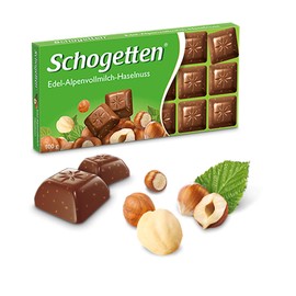 Schogetten Alpine Milk Chocolate with Hazelnuts Bar Candy Original German Chocolate 100g/3.52oz (Pack of 2)