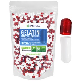 XPRS Nutra Size 1 Empty Capsules - 1000 Count Empty Gelatin Capsules - Empty Pill Capsules - DIY Capsule Filling - Pure Bovine Pill Capsules Empty Gel Caps (Clear Red / White)