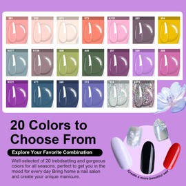 EODCI 31 Pcs Dip Powder Nail Kit, 20 Colors Glitter Nude Pink Green Gray Dip Powder Liquid Set with Top/Base Coat Activator for French Nails Art Manicure DIY Salon, No Needed Nail Lamp Curing