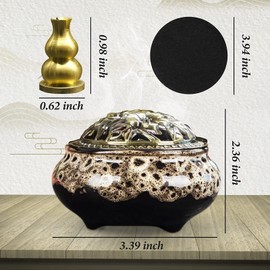 Ceramic Incense Burner， Cone Incense Holder, Ceramic Censer Suitable For Incense Cones/Coils/Sticks,Metal Incense Holder+Fireproof Cotton Inside.