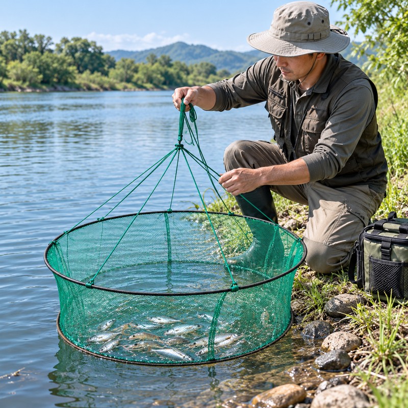 New Foldable Fishing Net 80/100cm, Hand Cast Fishing Cage with