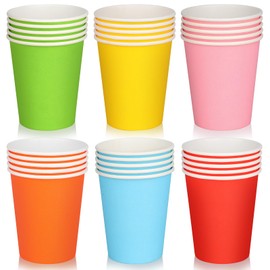 Fowecelt Rainbow Paper Party Cups - 60pcs 9 Ounce Coloured Paper Cups, Picnic Cups Disposable Cups Neon Party Cups Round Dessert Cups for Birthday Party Supplies