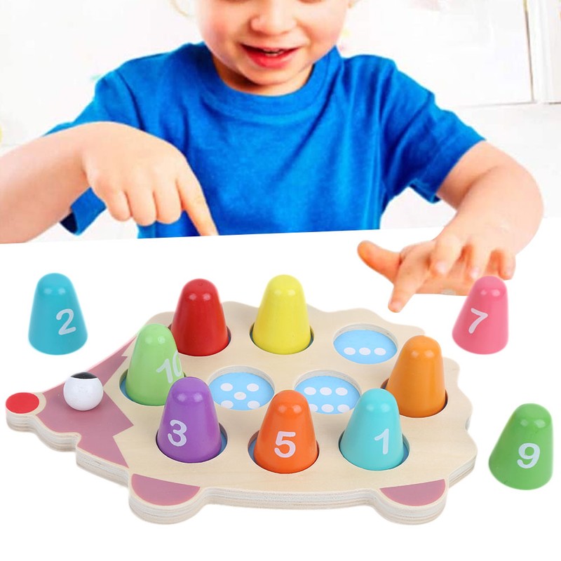Children Wood Math Number Counting Matching Game Hedgehog Shaped Puzzle