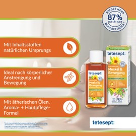 tetesept Muscle & Movement Bath - Health Bath for Relaxation & Relaxation with 4 Essential Oils - Soothing Bath Additive Warms and Relieves - 1 x 125 ml