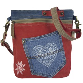 Domelo klein Trachtentasche. Canvas Trachten Umhängetasche mit Herz Aufdruck. Rote Damen Oktoberfest Tasche. Crossbody Bag für Trachtenmode Liebhaber mit Trachtenmotive